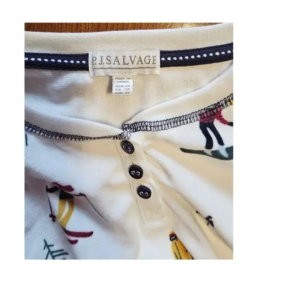 PJ Salvage Aprés Ski Print Pajama Set Long Sleeve Top & Bottoms Womens Sz S - Picture 7 of 10